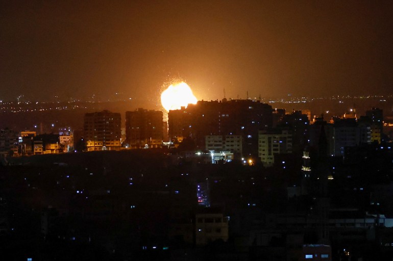 An explosion is seen as Israel strikes Gaza, May 2, 2023. 