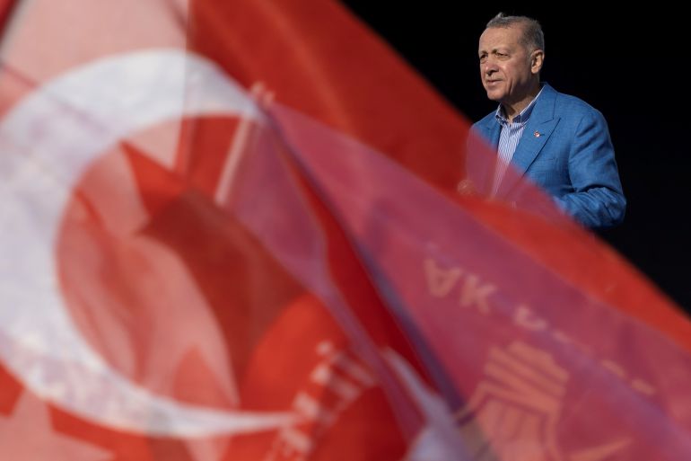 Turkish President Tayyip Erdogan addresses his supporters during a rally ahead of the May 14 presidential and parliamentary elections in Istanbul, Turkey, May 7, 2023. REUTERS/Umit Bektas