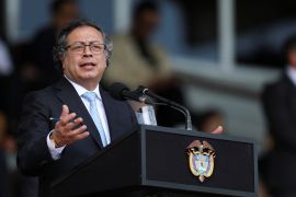 Colombian President Gustavo Petro giving a speech
