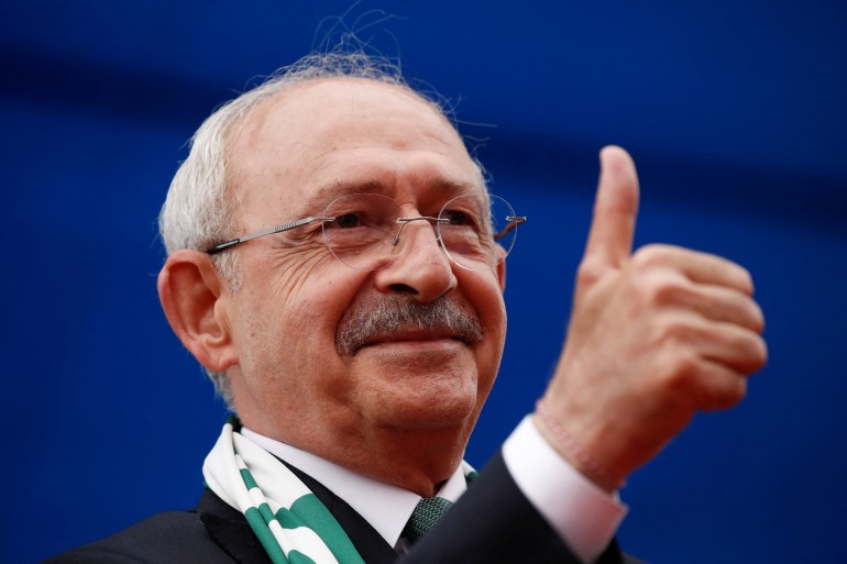 Kemal Kilicdaroglu, presidential candidate of Turkey's main opposition alliance, gestures during a rally ahead of