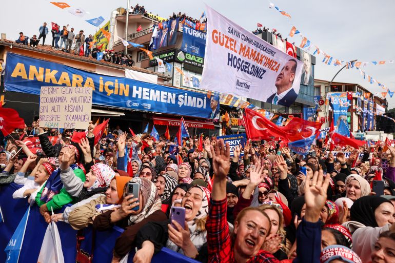 Supporters of Turkish President Tayyip Erdogan attend a rally ahead of the May 14 presidential and parliamentary elections in Ankara, Turkey, May 11, 2023
