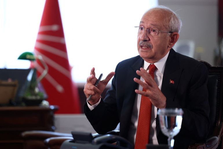 Kemal Kilicdaroglu, presidential candidate of Turkey's main opposition alliance and the leader of the Republican People's Party (CHP), speaks during an interview with Reuters ahead of the May 14 presidential and parliamentary elections in Ankara, Turkey, May 12, 2023. [File: REUTERS/Cagla Gurdogan]