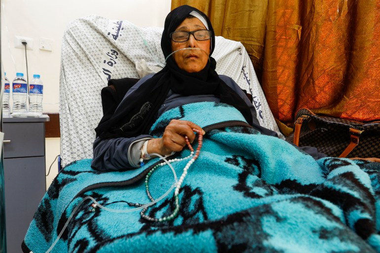 Palestinian patient Majeda Abuelroos speaks to Reuters from a hospital bed at Shuhada Al-Aqsa Hospital in Deir A-Balah in Central Gaza Strip 