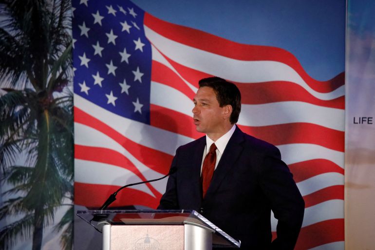 Florida Governor Ron DeSantis speaks during the Florida Family Policy Council Annual Dinner Gala, in Orlando, Florida, U.S., May 20, 2023