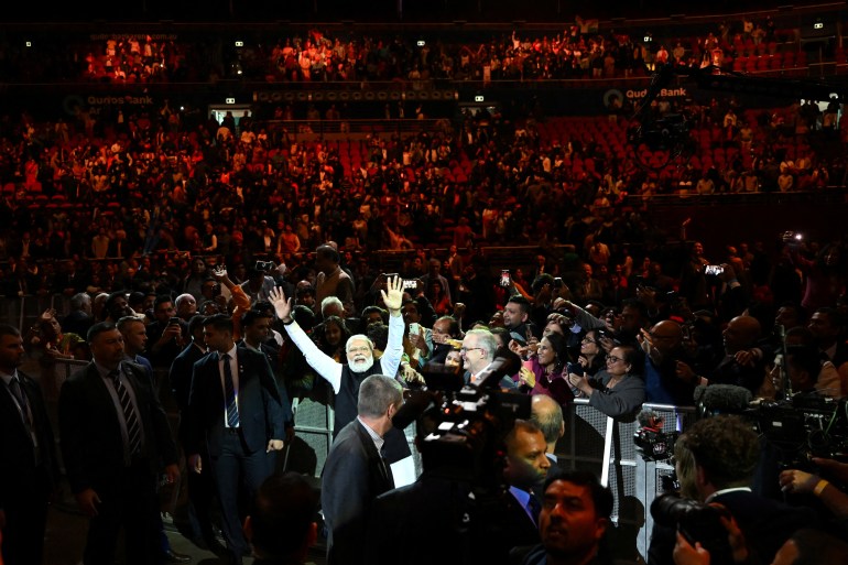 India's Prime Minister Narendra Modi and Australia's Prime Minister Anthony Albanese at a rally in Sydney