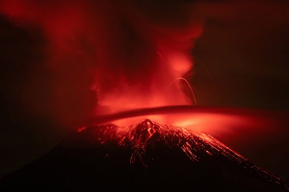 A view of the Popocatepetl volcano erupting, as seen from San Nicolas de los Ranchos, in Puebla state