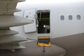 Asiana Airlines’ Airbus A321 plane, of which a passenger opened a door on a flight shortly before the aircraft landed, is pictured at an airport in Daegu, South Korea May 26, 2023.  Yonhap via REUTERS ATTENTION EDITORS – THIS IMAGE HAS BEEN SUPPLIED BY A THIRD PARTY. SOUTH KOREA OUT. NO RESALES. NO ARCHIVES.