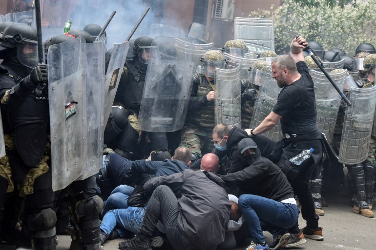 NATO Kosovo Force (KFOR) clash with protestors