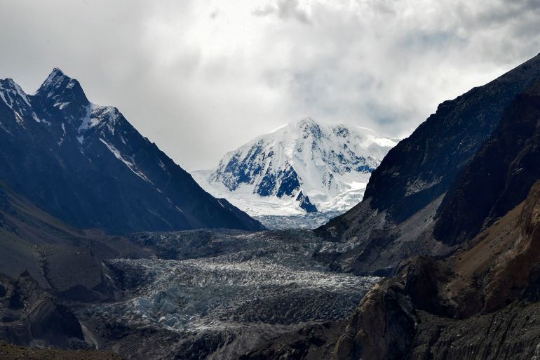 This aerial picture taken on June 10, 2022, shows Passu glacier near Passu village in Pakistan's Gilgit-Baltistan region