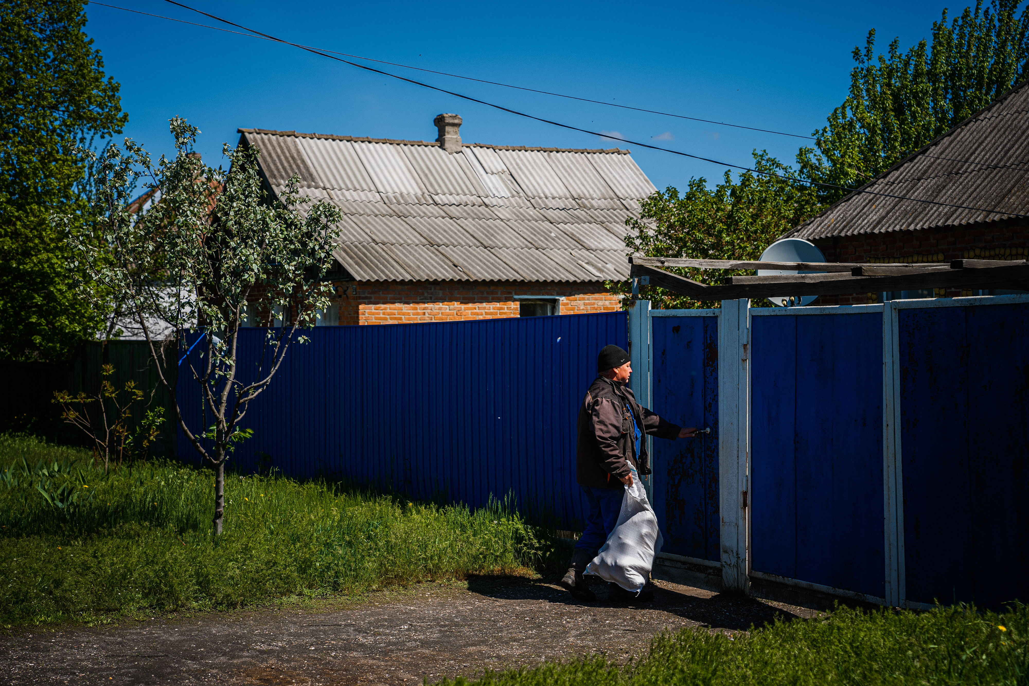 bags of bread at a distribution spot in Siversk, Donetsk region