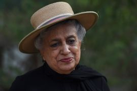 In this picture taken on May 4, 2023, architect Yasmeen Lari, the head of Heritage Foundation of Pakistan, speaks during an interview with AFP at her garden in Karachi.