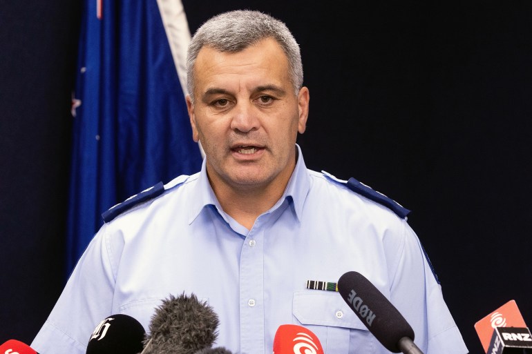 Inspector Dion Bennett, acting Wellington district police commander, speaks during a press conference in Wellington