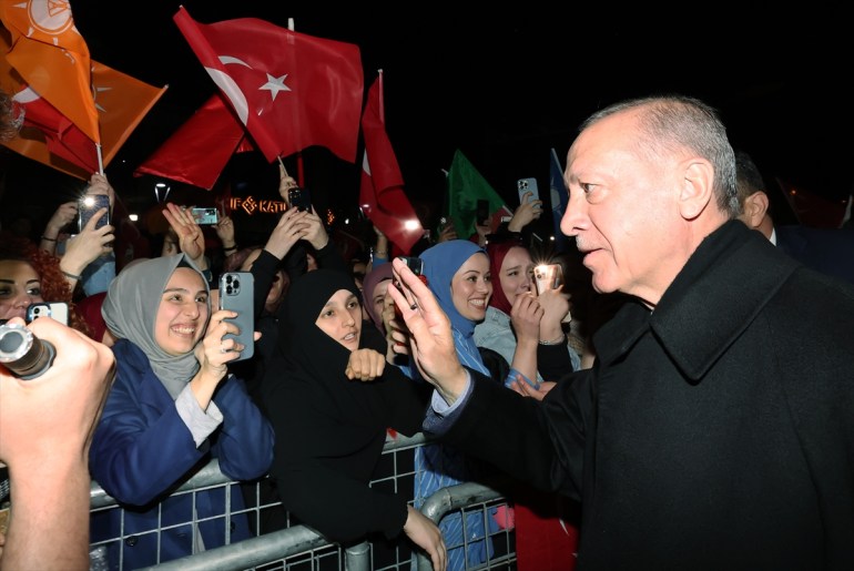 Erdogan greets supporters in Uskudar, Istanbul, Turkey.