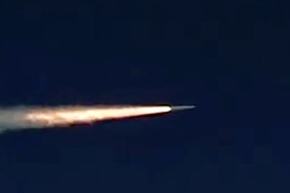 In this photo made from the footage taken from Russian Defense Ministry official web site on Sunday, March 11, 2018, a Russia's Kinzhal hypersonic missile flies during a test in southern Russia. Russian military says it has run a successful test of the Kinzhal missile, that President Vladimir Putin sited among several other new nuclear weapons that would bolster the nation's military capability. ((AP Photo/ Russian Defense Ministry Press Service, File)