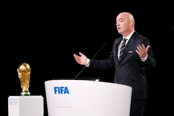 President Gianni Infantino delivers a speech at the FIFA congress