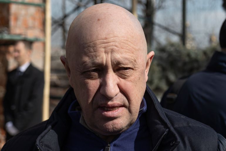 Yevgeny Prigozhin, the owner of the Wagner Group military company, arrives to pay the last respects to slain Russian military blogger Vladlen Tatarsky, during a funeral ceremony at the Troyekurovskoye cemetery in Moscow, Russia, Saturday, April 8, 2023.