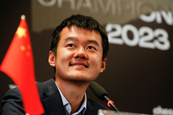 China's Ding Liren speaks after his victory in the FIDE World Chess Championship