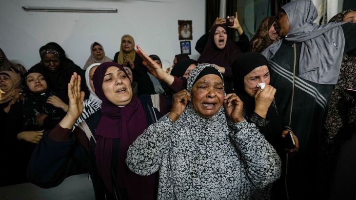 The family of Palestinian militant Samer El Shafei mourns in the Nur Shams refugee camp near the city of Tulkarem, in the occupied West Bank Saturday, May 6, 2023.
