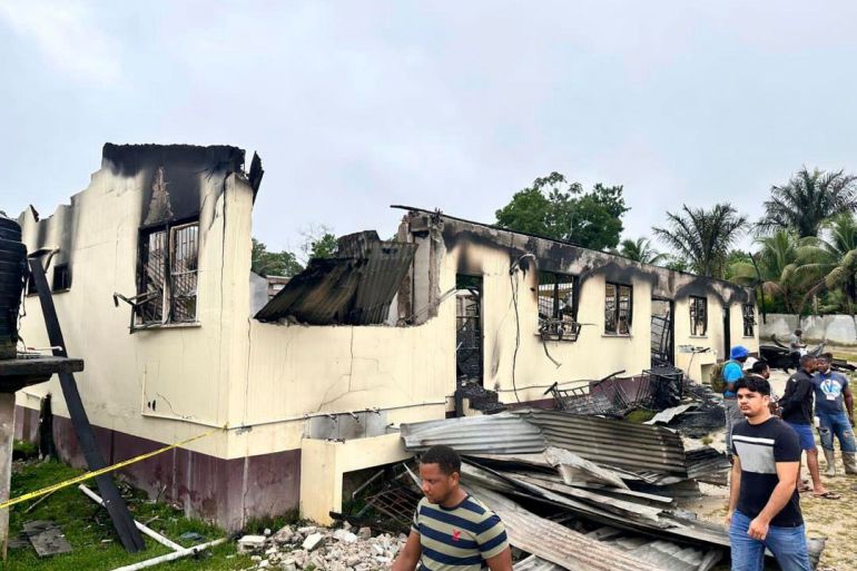 burned out dormitory in Guyana