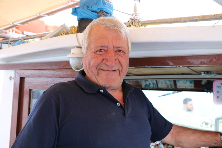 Fisherman Nikolaos Mantis on board his boat, the Vangelio