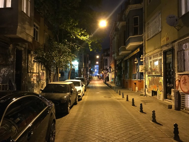 A bar Street in Kadikoy lies empty as Turks follow the election news at home.