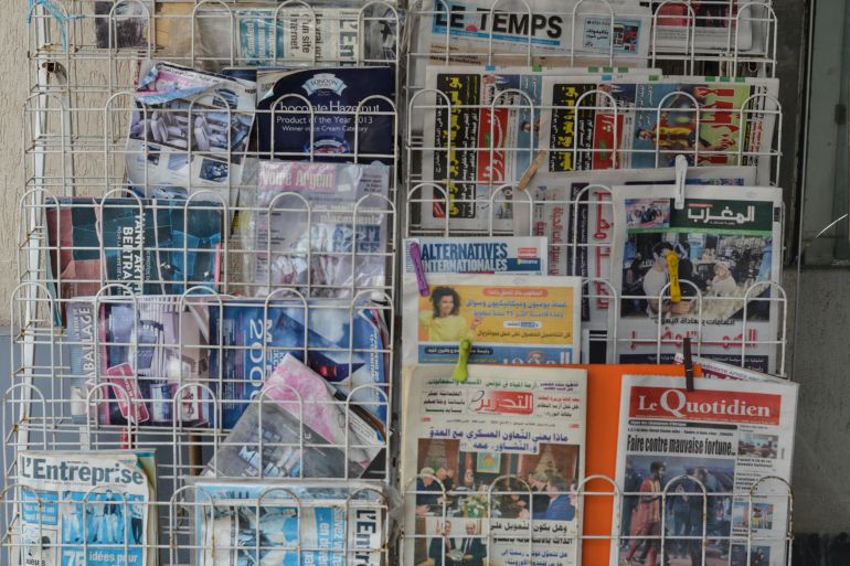 a rack of newspapers
