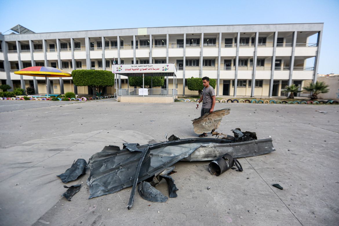 The remains bombing near a secondary school for girls in the Al-Karamah neighborhood in the northwest of the Gaza Strip-1683179277