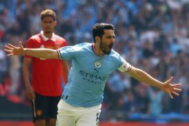 Soccer Football - FA Cup Final - Manchester City v Manchester United - Wembley Stadium, London, Britain - June 3, 2023 Manchester City&#39;s Ilkay Gundogan celebrates scoring their first goal Action Images via Reuters/Paul Childs