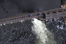 A satellite image shows Nova Kakhovka dam in Kherson region, Ukraine, on June 5, 2023 [Handout: Maxar Technologies via Reuters]
