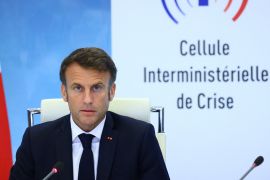 French President Emmanuel Macron attends a government emergency meeting
