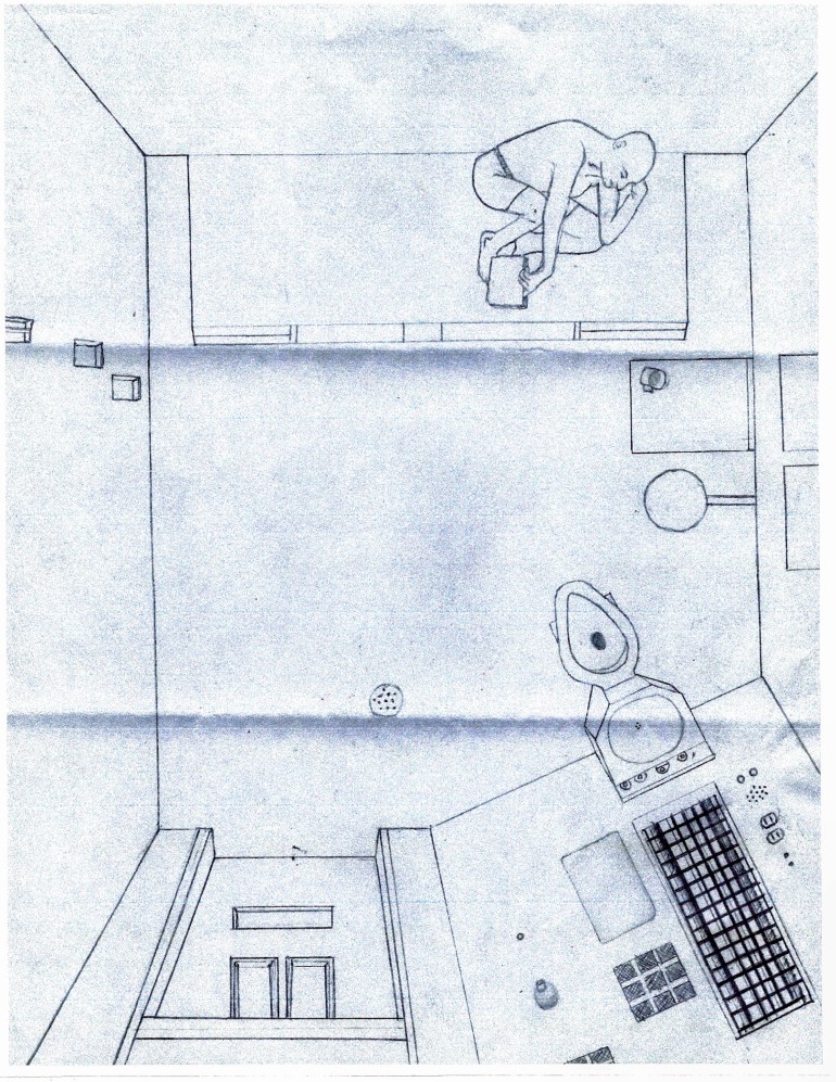 A sketch of a solitary cell in Texas, courtesy of an anonymous inmate
