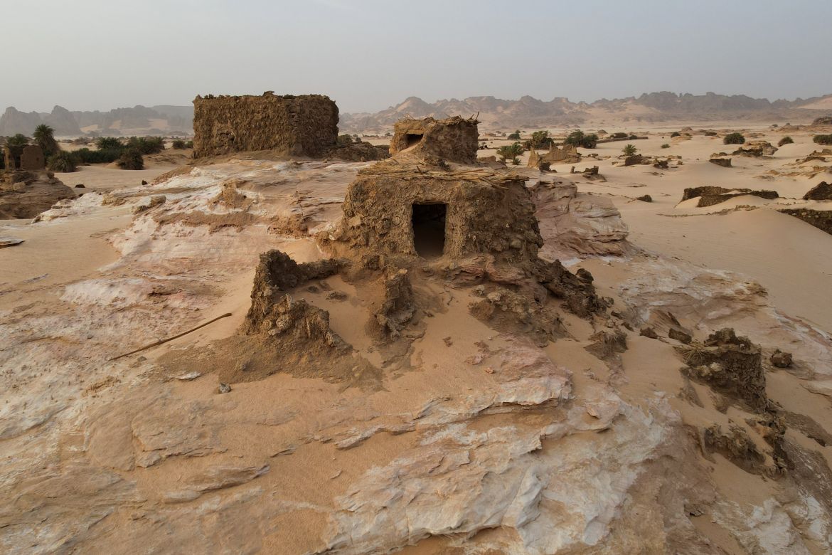 A general view of a house sandblasted by the desert in the old town of Djaba