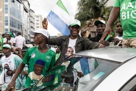 Supporters of the President of Sierra Leone and leader of Sierra Leone People's Party (SLPP), Julius Maada Bio, celebrate on the streets