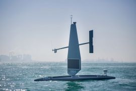 hows a view of a Saildrone Explorer unmanned surface vessel (USV) in the Arabian Gulf off Bahrain’s coast. (AFP PHOTO /US CENTCOM)