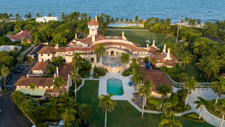 An aerial view of the Mar-a-Lago estate, on the Florida coast.
