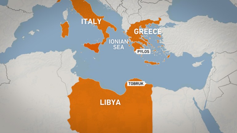 Map of Tobruk, Libya and Pylos, Greece