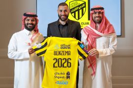 Karim Benzema has signed a three-year deal for an undisclosed fee with the Jeddah-based football club [Handout via Al Ittihad]