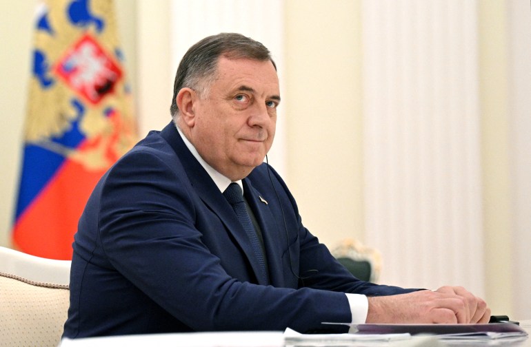 Bosnian Serb leader Milorad Dodik attends a meeting with Russian President Vladimir Putin in Moscow, Russia, May 23, 2023.