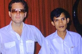 Journalist Jim Laurie (left) with Cambodia&#39;s longtime Prime Minister Hun Sen on January 3,1980. Hun Sen was then foreign minister [Jim Laurie]