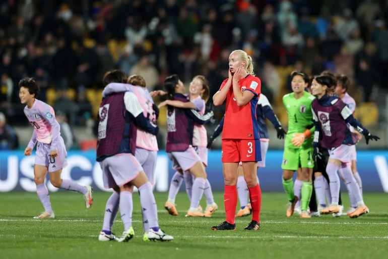 Sara Horte of Norway shows dejection after the team's 1-3 defeat and elimination from the tournament during the FIFA Women's World Cup