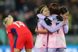 Fuka Nagano of Japan celebrate the team's 3-1 victory i