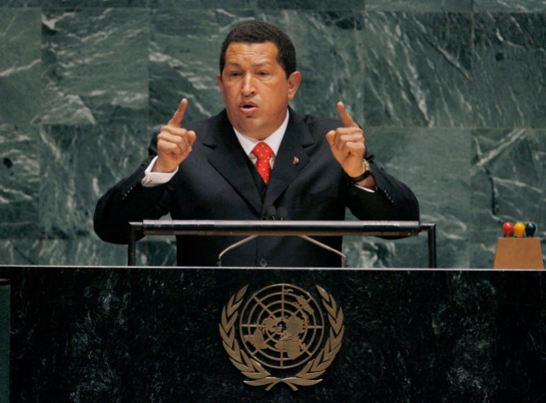 Hugo Chavez at UN podium