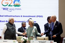 U.S. President Joe Biden, Indian Prime Minister Narendra Modi and President of the European Union Ursula von der Leyen attend Partnership for Global Infrastructure and Investment event on the day of the G20 summit in New Delhi, India, September 9, 2023