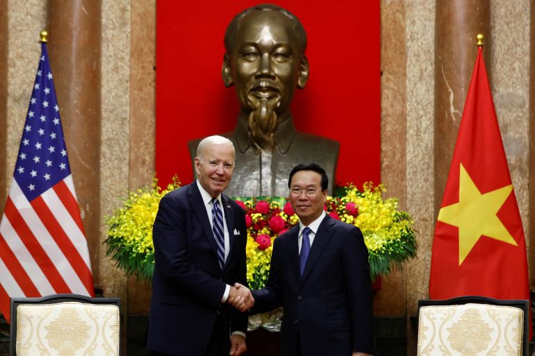 U.S. President Joe Biden meets with Vietnam's President Vo Van Thuong at the Presidential Palace in Hanoi, Vietnam, September 11, 2023. REUTERS/Evelyn Hockstein