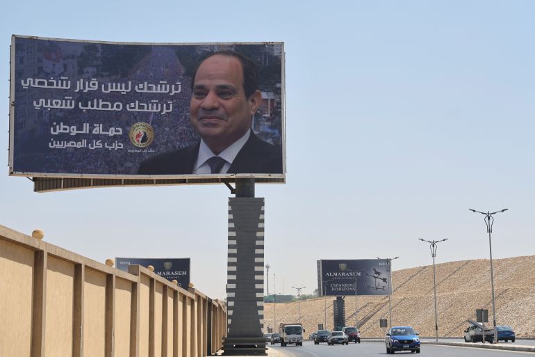 A billboard banner supporting Egypt's President Abdel Fattah al-Sisi in Cairo, Egypt