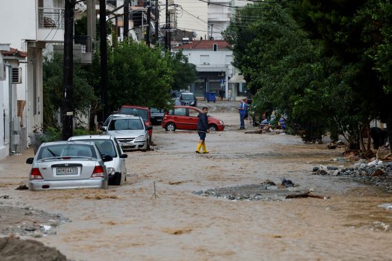 A view of a flooded street amid storm Elias in the city of Volos, Greece
