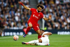 Liverpool&#39;s Mohamed Salah in action with Tottenham Hotspur&#39;s Destiny Udogie [Peter Cziborra/Action Images via Reuters]
