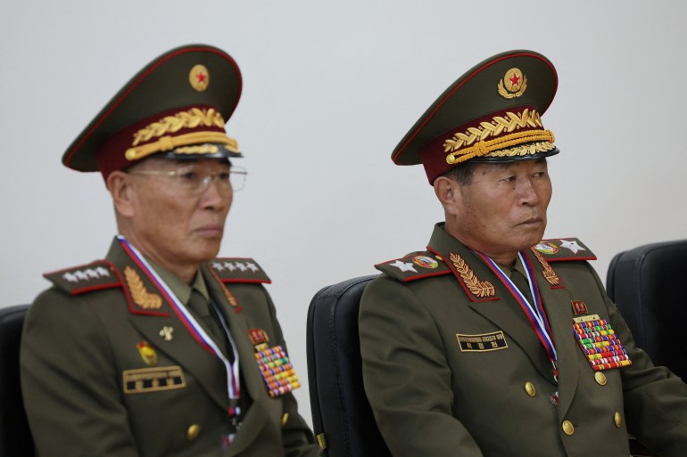 North Korean Defence Minister Kang Sun-nam and Marshal of the North Korean Ground Forces Pak Jong-chon (right) during the talks in Russia. They are both in military uniform.