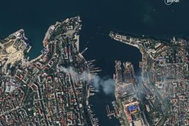 This handout satellite image released on September 23, 2023 by Planet Labs PBC shows an aerial view of the city of Sevastopol after a missile attack struck the headquarters of Moscow's Black Sea fleet in annexed Crimea on September 22, 2023.