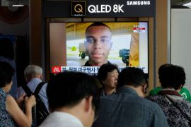 A TV screen shows an image of American soldier Travis King during a news programme at a railway station in Seoul, South Korea, August 16, 2023 [Ahn Young-joon/AP Photo]